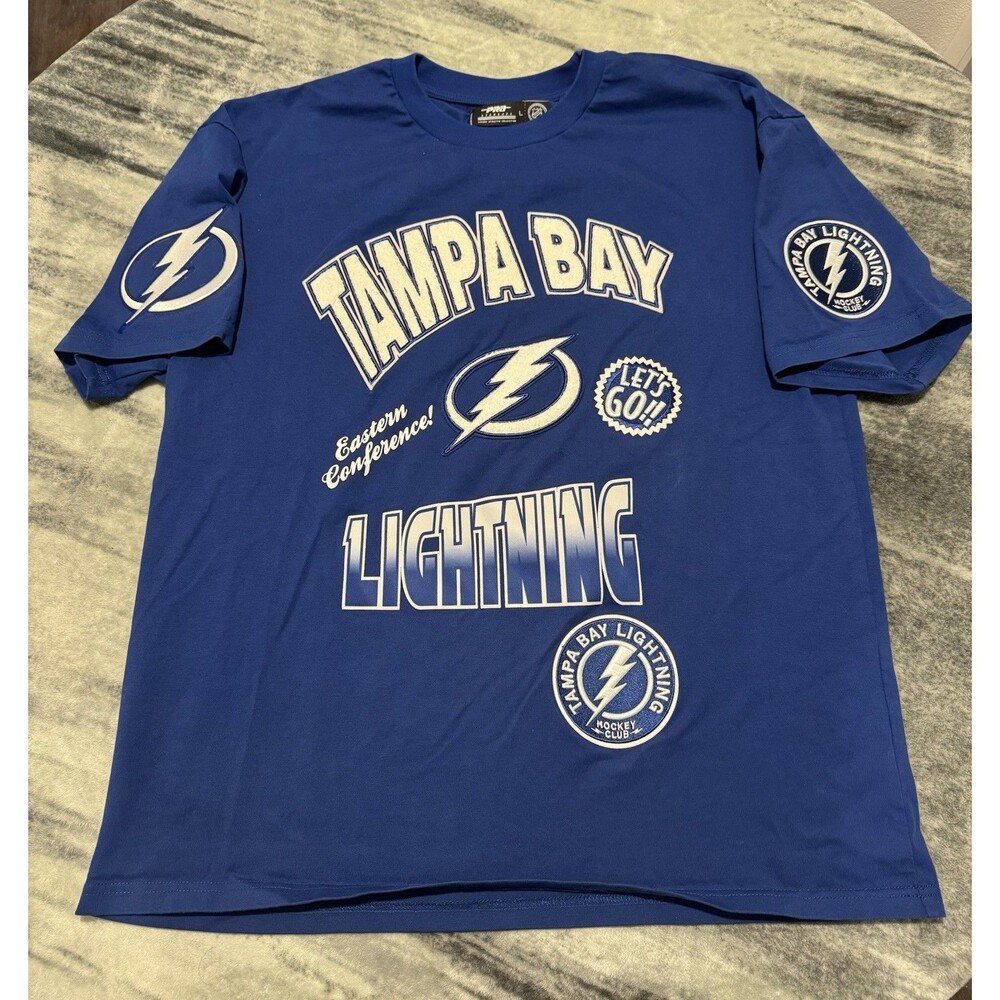 Blue Tampa bay Lightning T Shirt Embroidery AOP Pro Standard Mens Large
